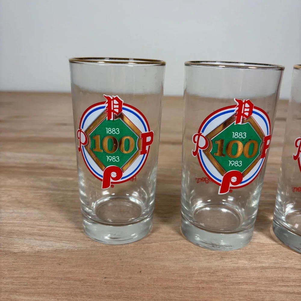 Vintage Philadelphia Phillies 100th Anniversary Glasses Roy Rogers 1983 Set of 4